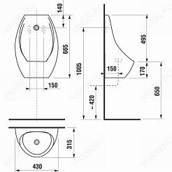 Jika Писсуар Domino 4110.1 с отверстием для распылителя – фотография-2